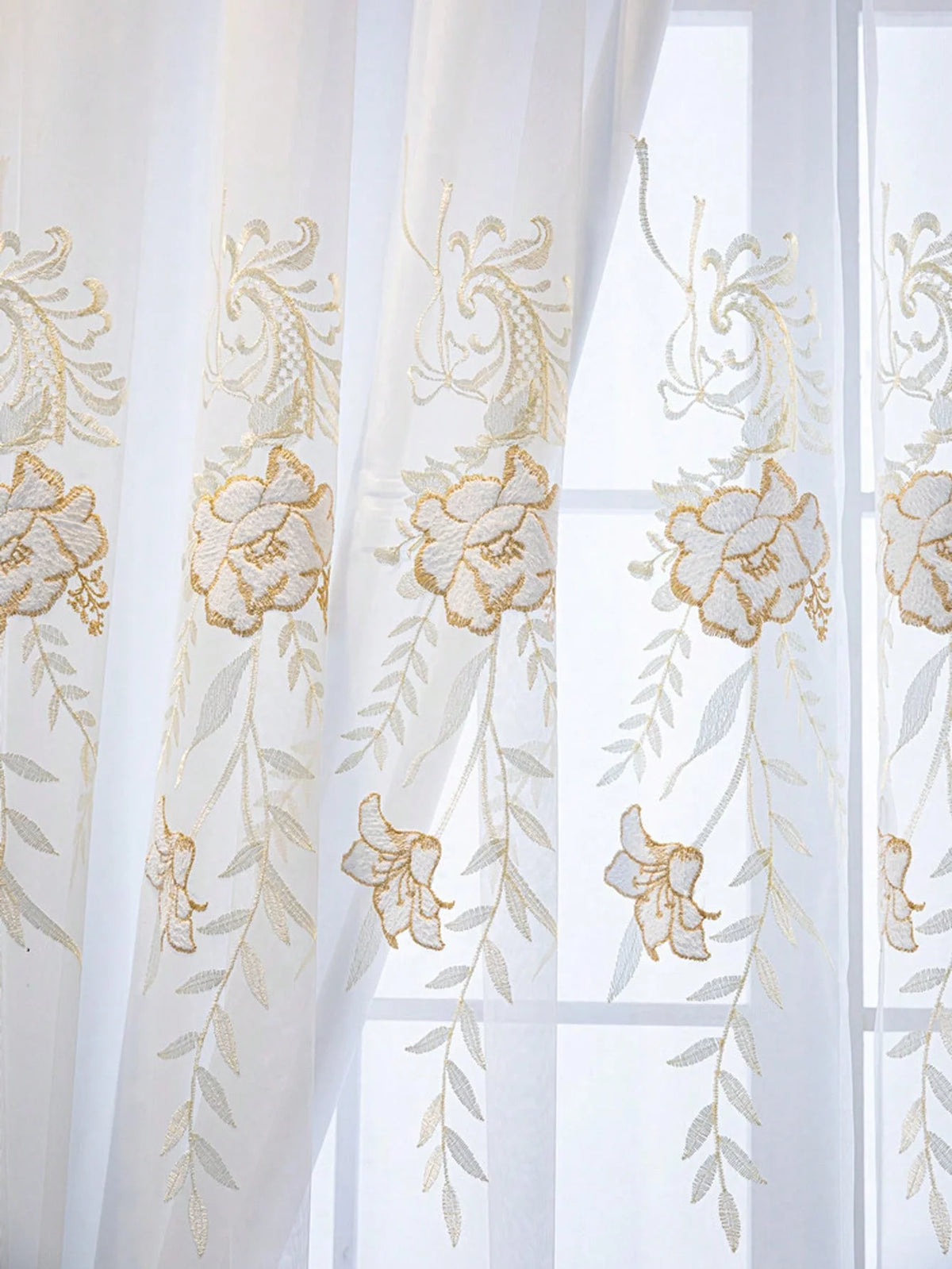 Double Layer Luxury Embroidered Blackout Sheer Curtain Panels