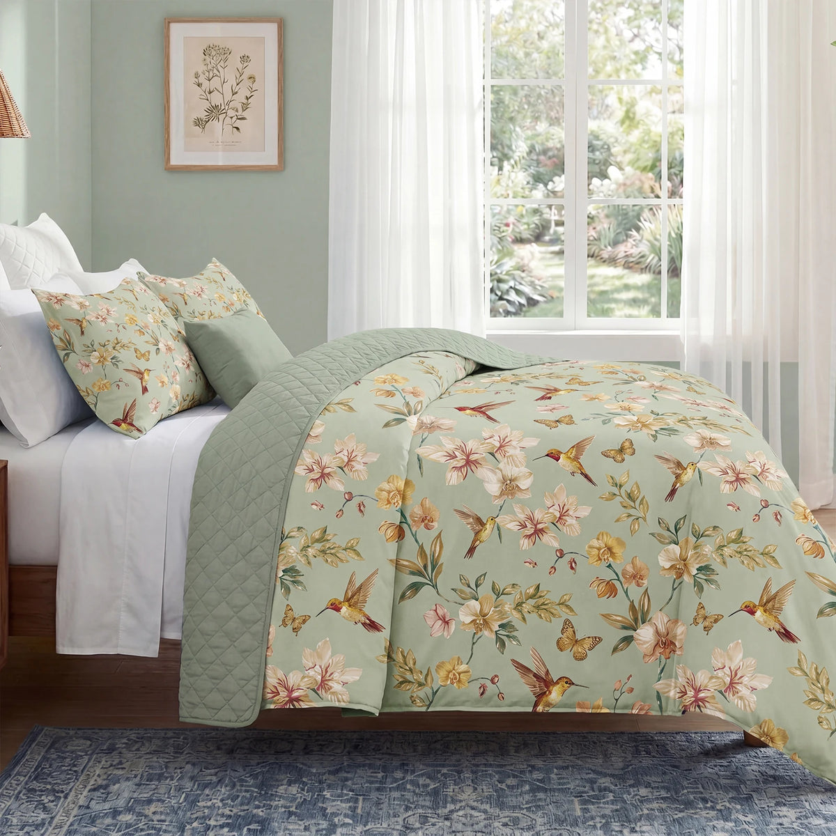 Vintage Floral 100% Cotton Duvet Cover Set Zipper 3 Piece