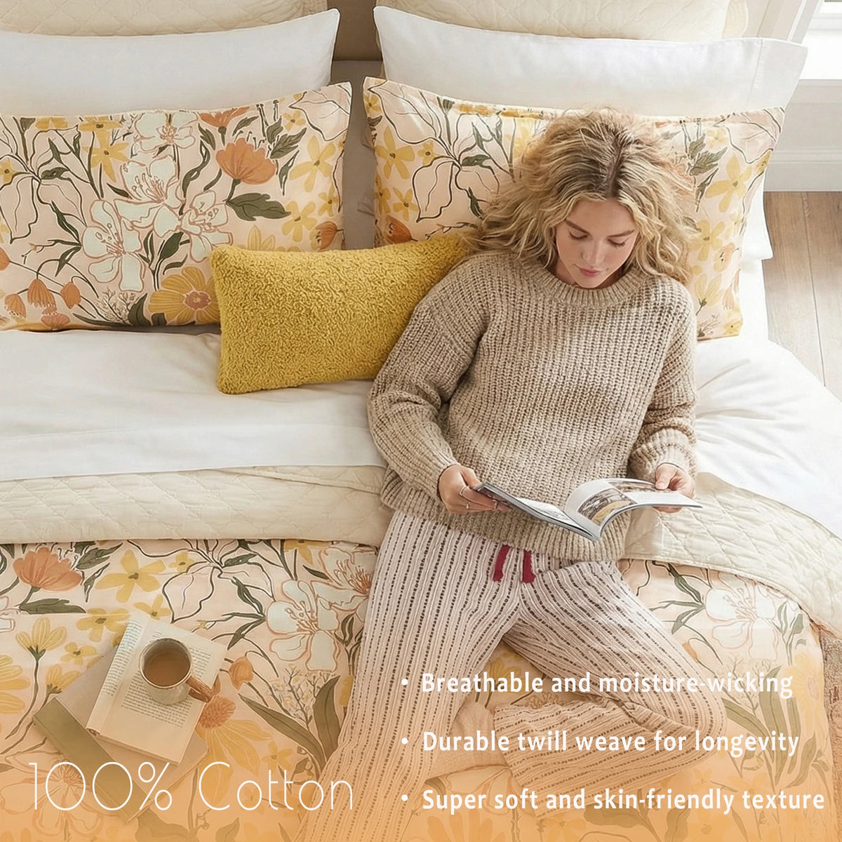 Vintage Floral Cotton Duvet Cover Set With Zipper Closure