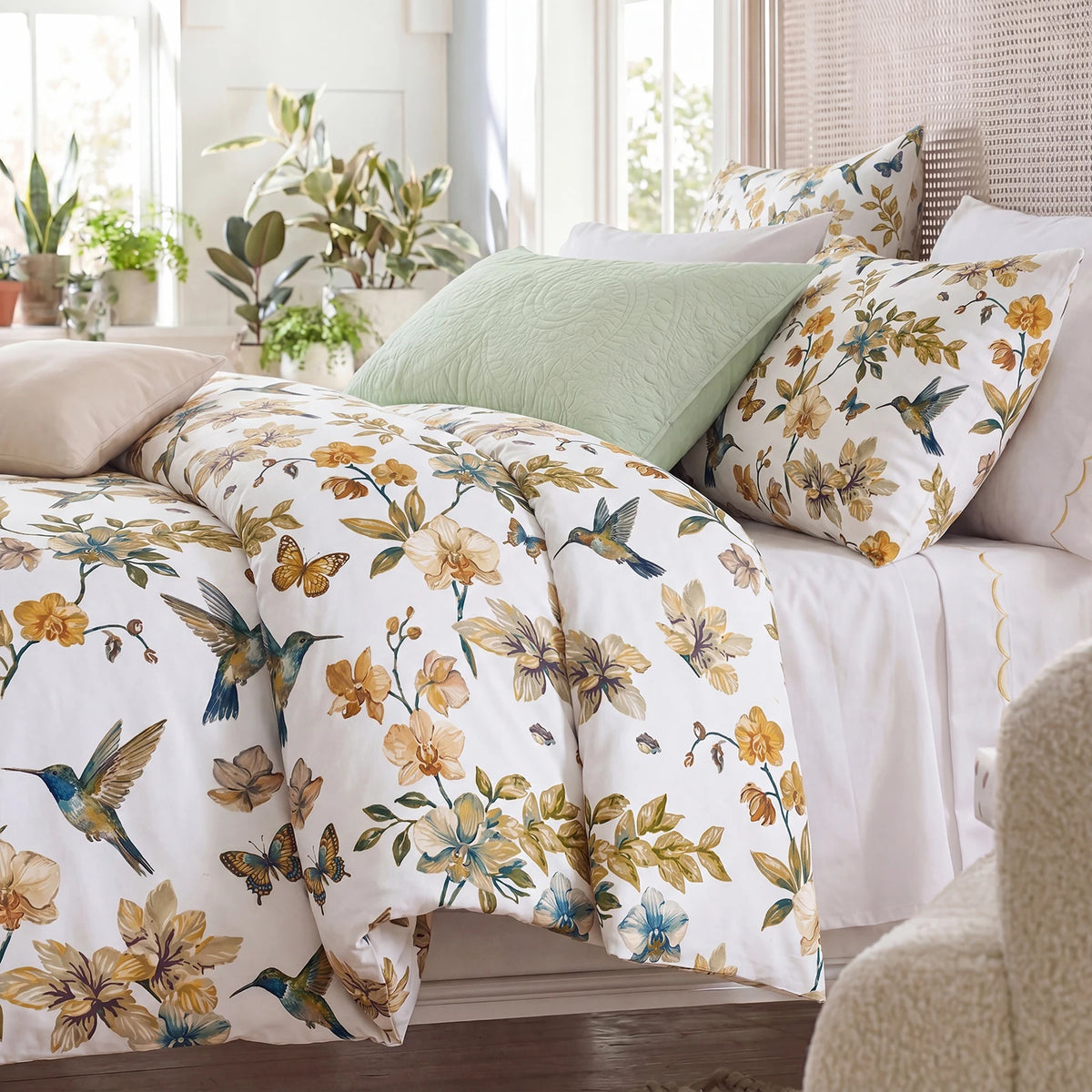 Vintage Floral 100% Cotton Duvet Cover Set Zipper 3 Piece