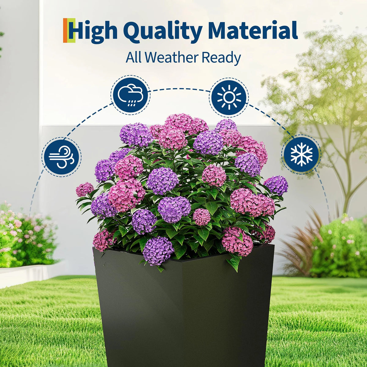 HiMiss Self Watering Planters Set With Drainage And Wheels