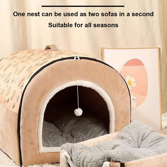 Detachable Velvet Pet Cave Bed House Warm Shelter For Dogs