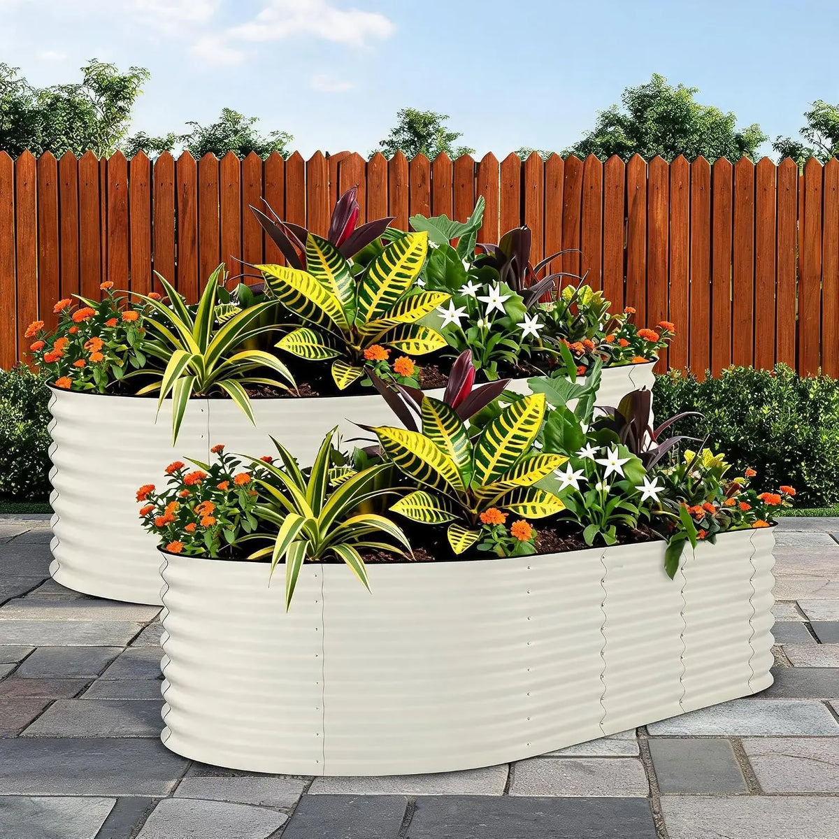 Galvanized Steel Oval Planter Box For Outdoor Garden Planting