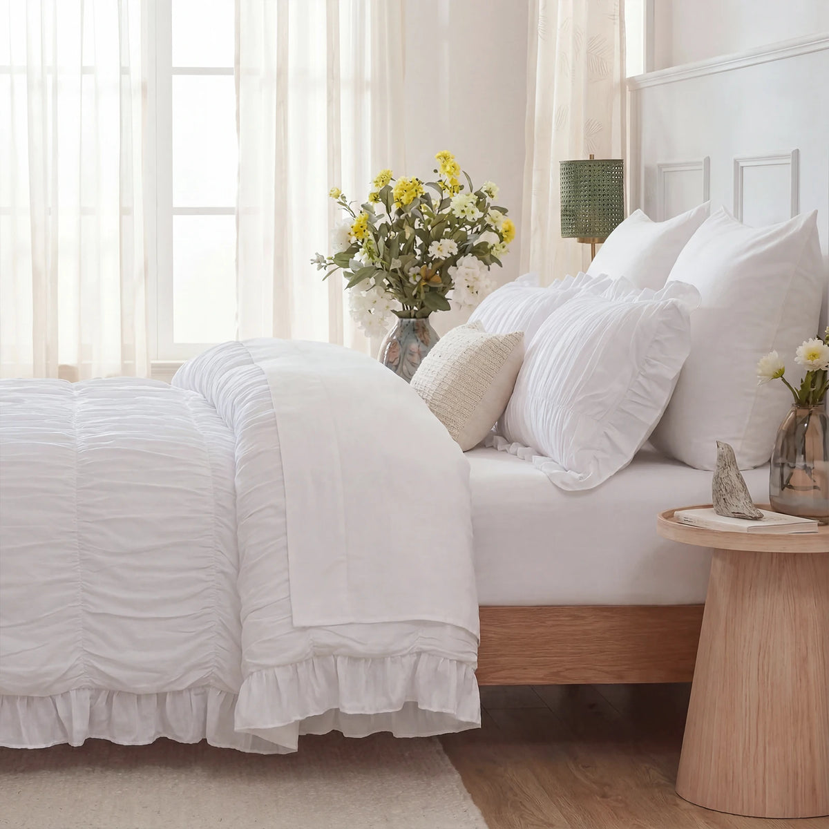 Soft Microfiber Ruffle Ruched Duvet Cover Set With Boho Charm