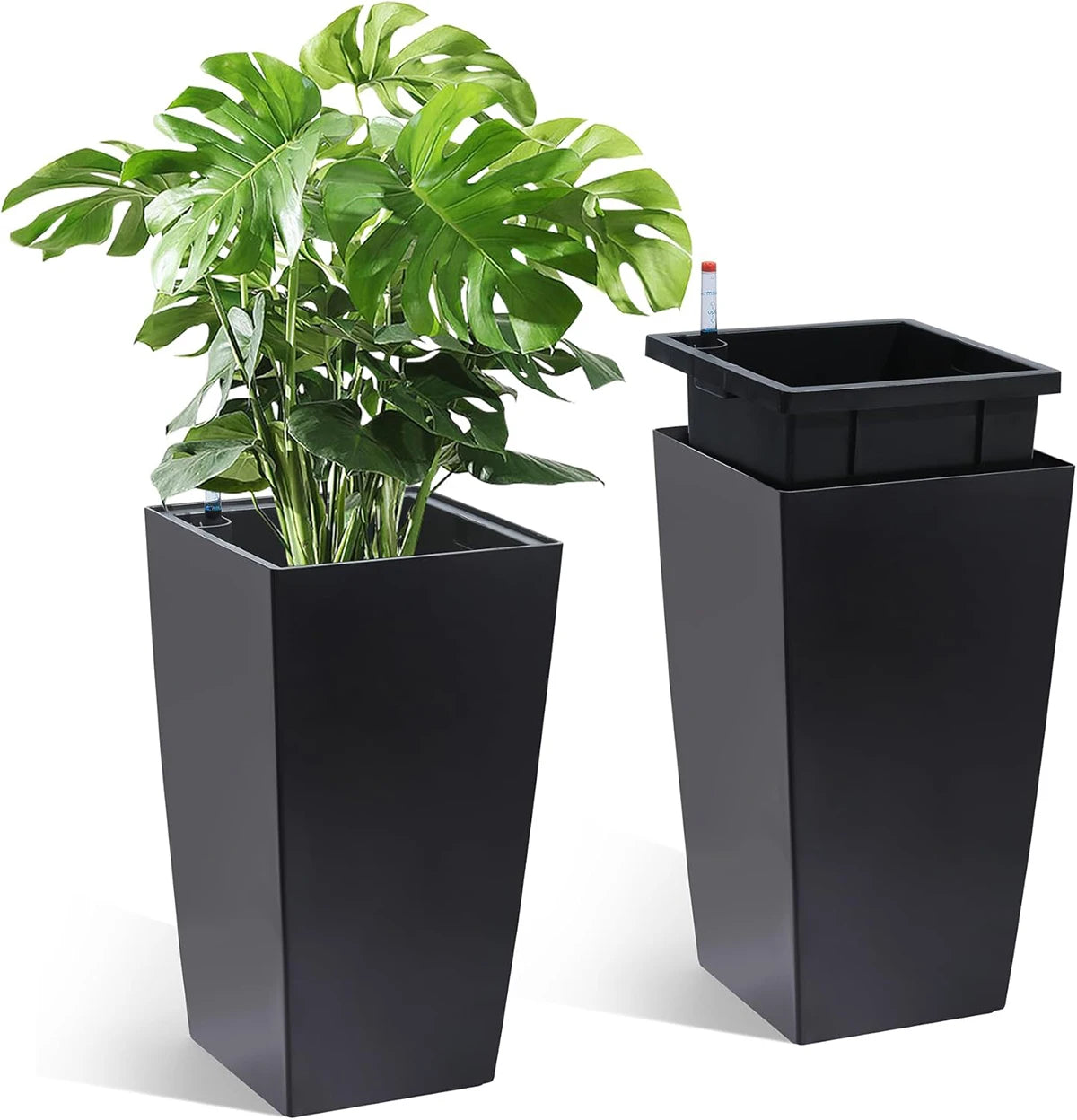 Twister.Ck Two Planters With Drainage Water Monitor For Indoor Outdoor