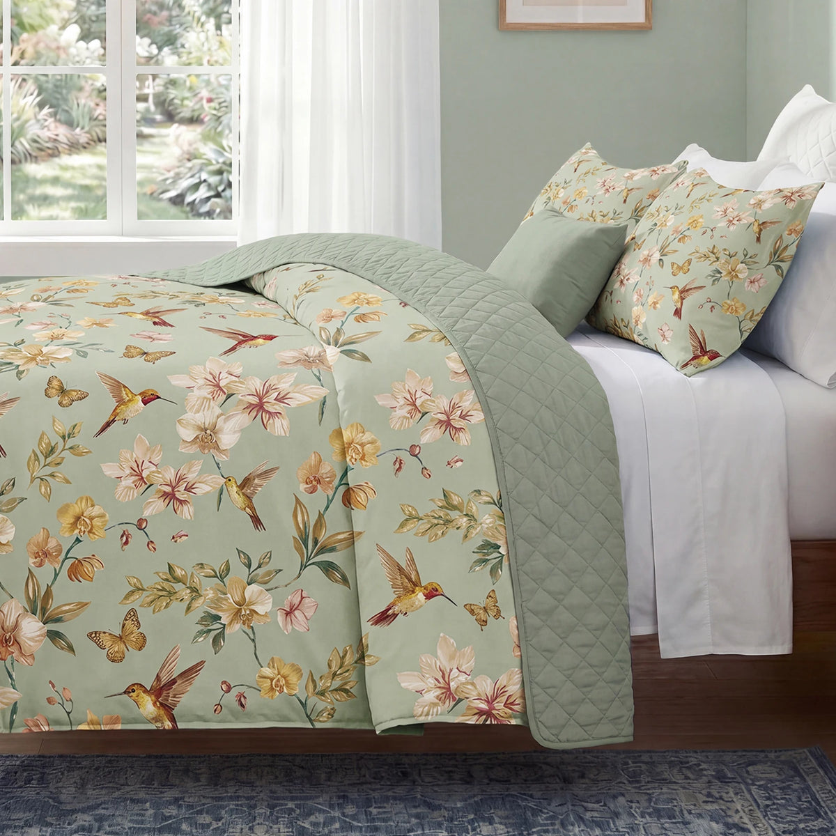Vintage Floral 100% Cotton Duvet Cover Set Zipper 3 Piece
