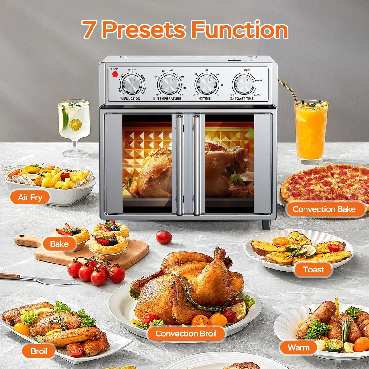 Stainless Steel French Door Air Fryer Convection Toaster Oven 1700W