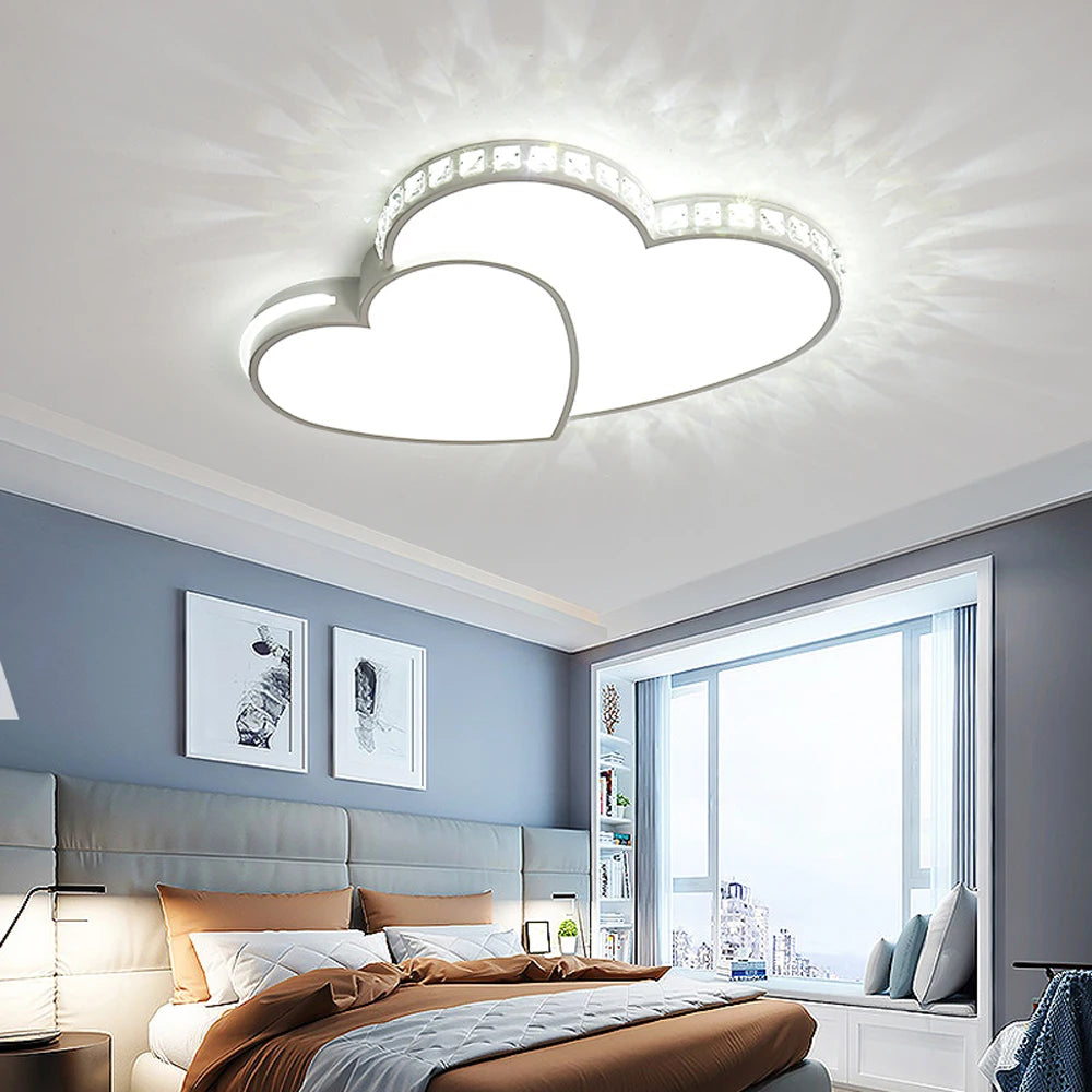 Heart Shaped Crystal LED Flush Mount Ceiling Light for Bedrooms