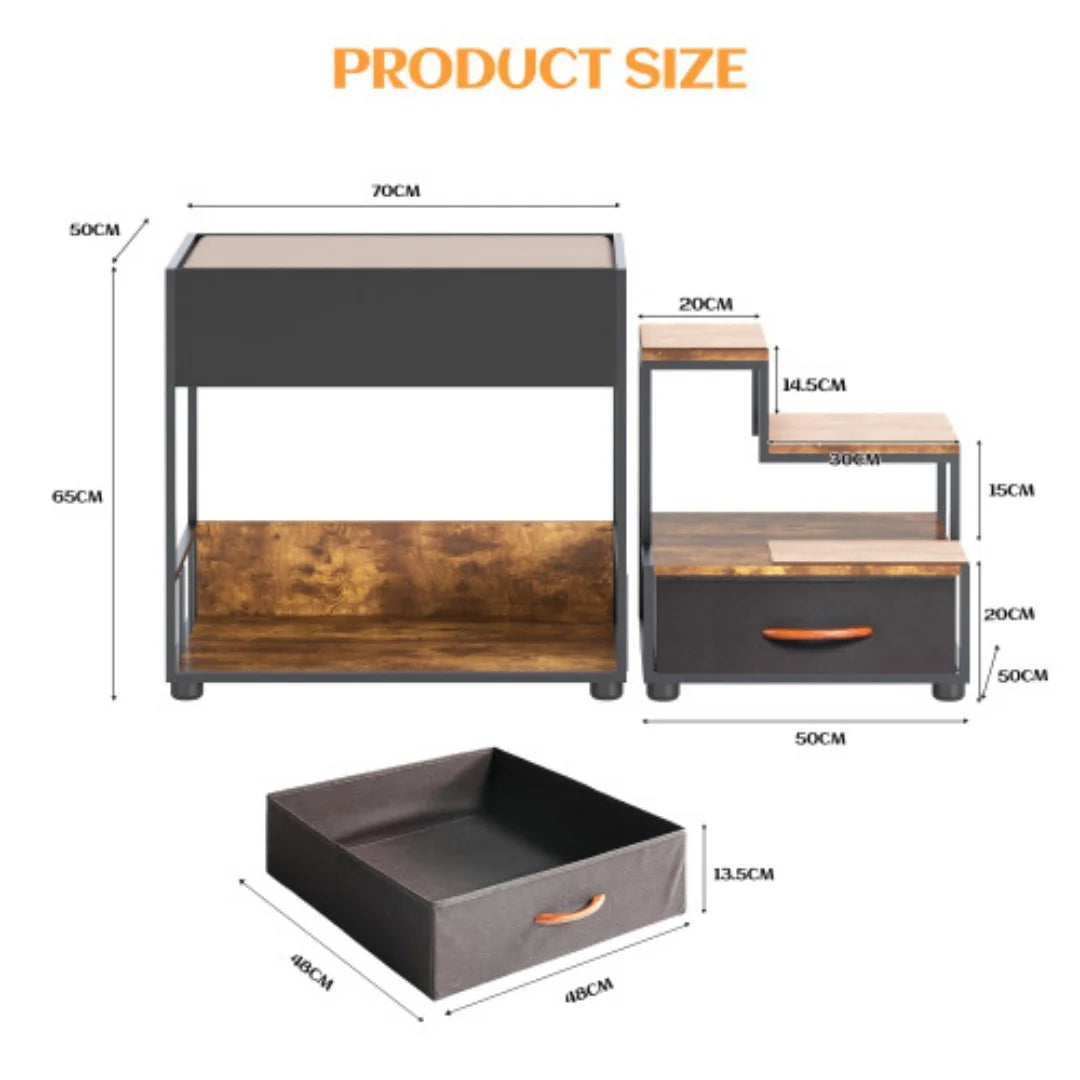 Multi-Level Elevated Dog Bunk Bed with Steps and Storage Drawer