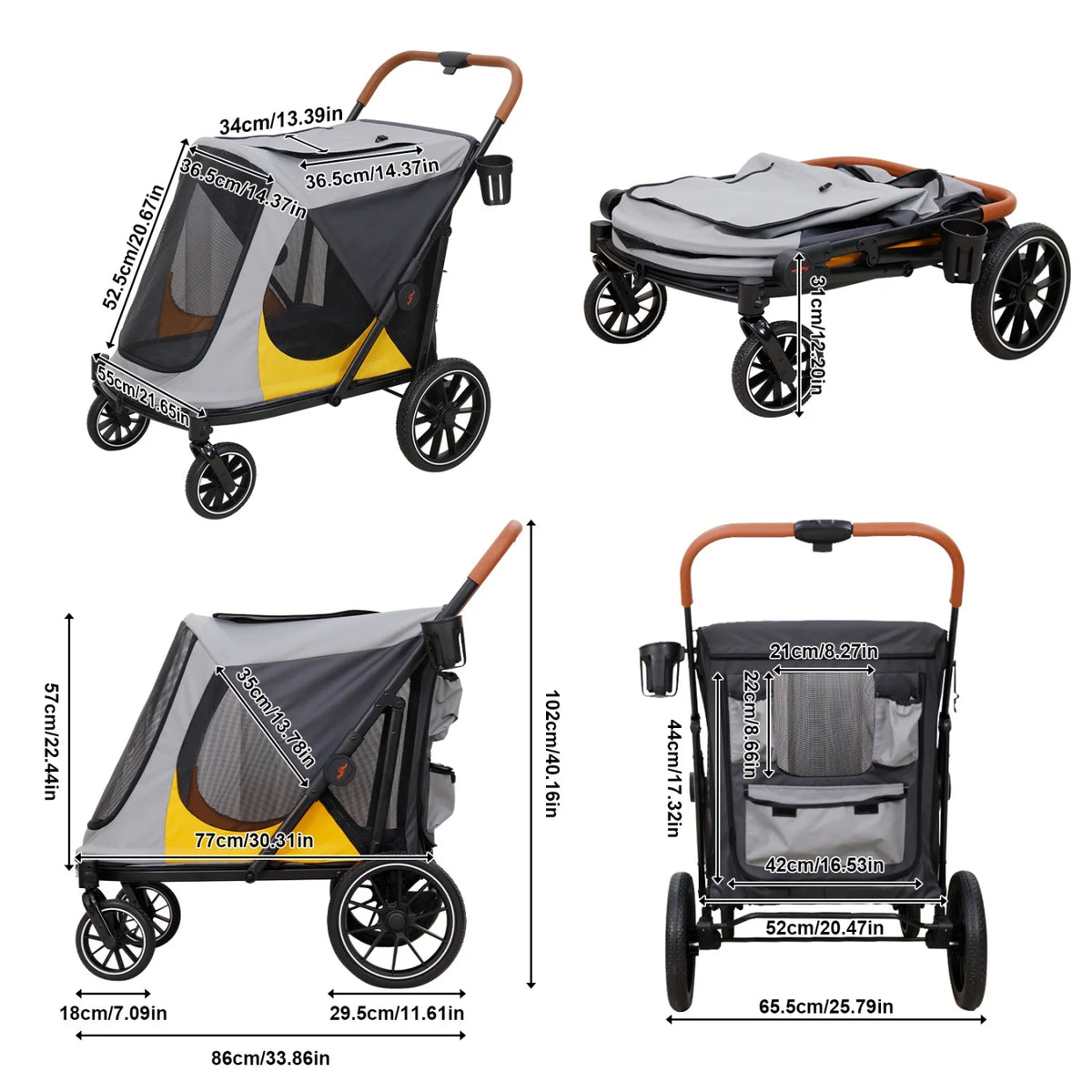 Foldable Dog Jogger Stroller With Storage Pockets And Wheels