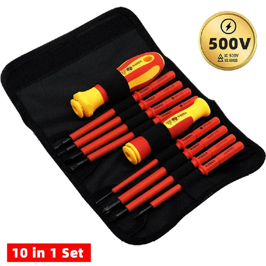 VDE Insulated Interchangeable Screwdriver Set With Magnetic Blades And Case