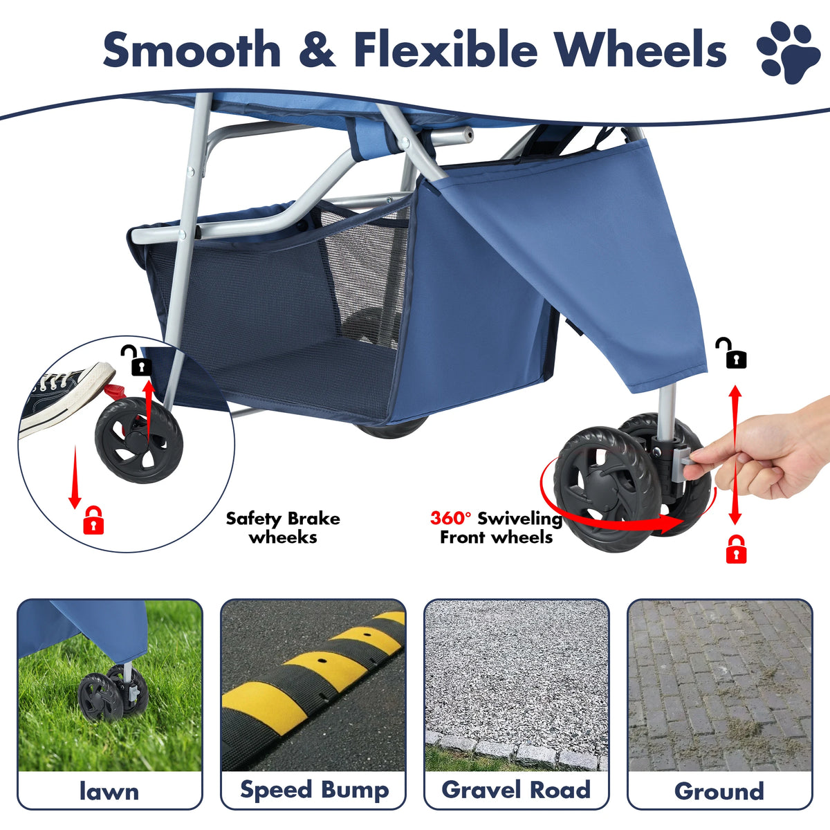 Sturdy Three Wheel Foldable Pet Stroller For Leisure Walks