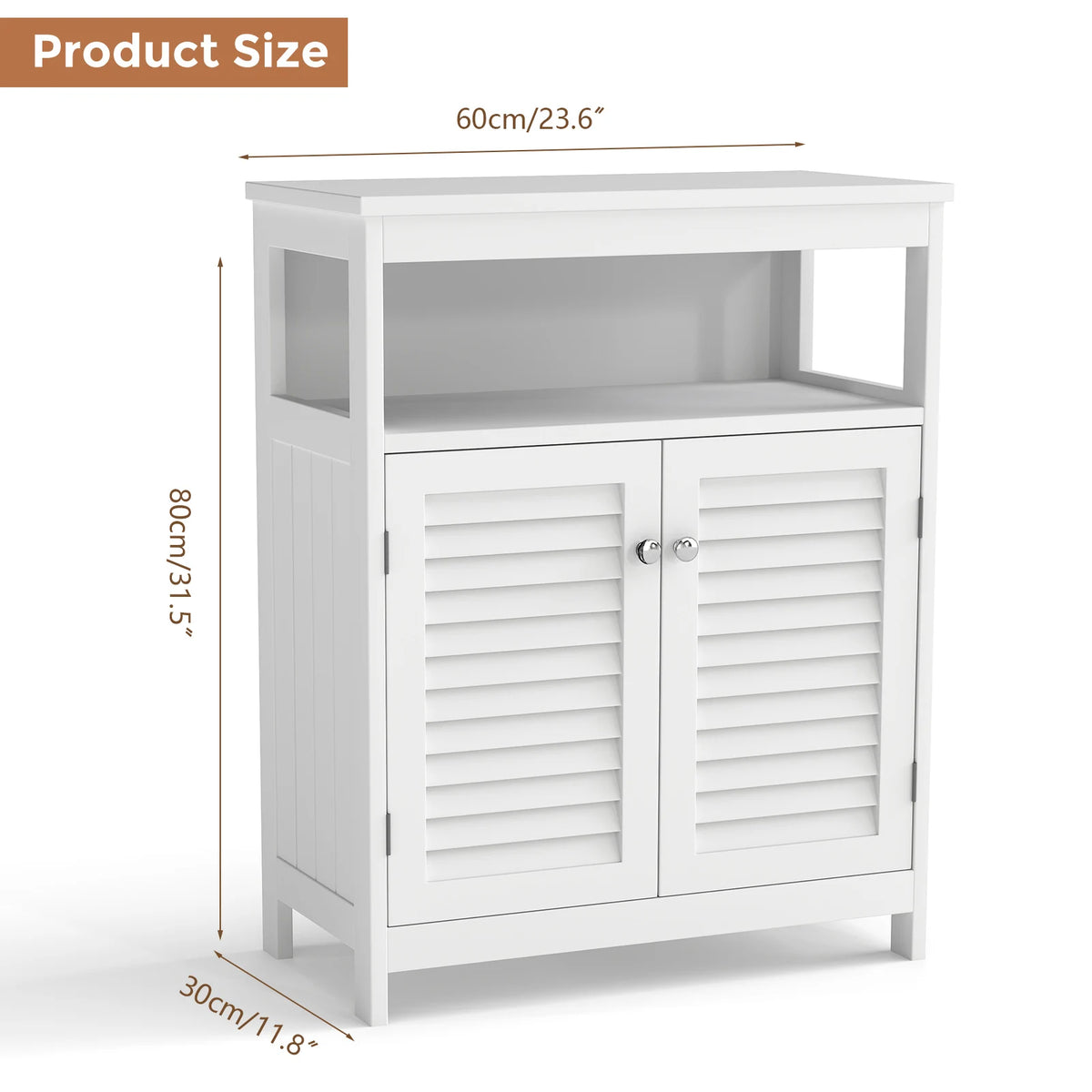Freestanding Wooden Bathroom Storage Cabinet With Shutter Doors