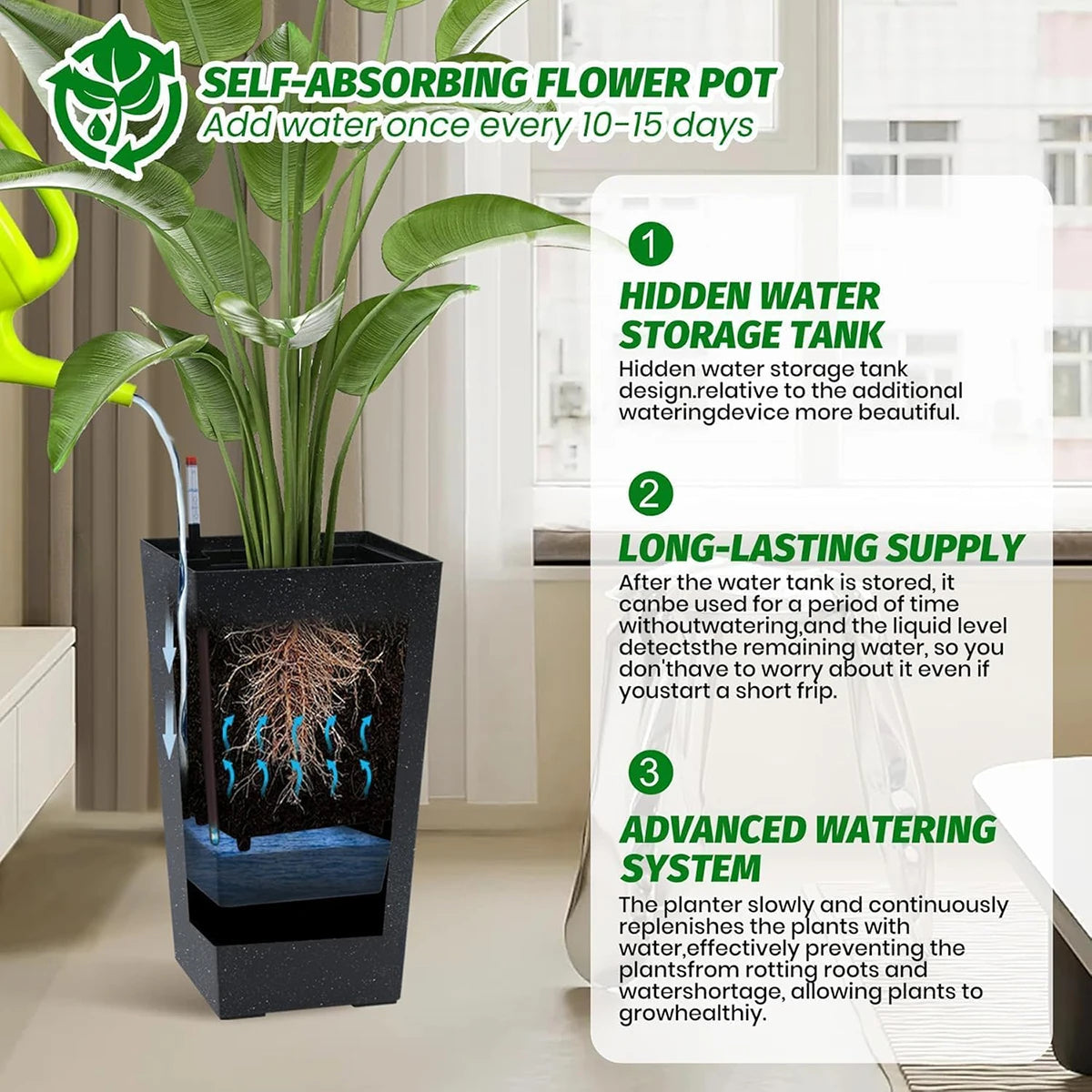 Twister.Ck Two Planters With Drainage Water Monitor For Indoor Outdoor