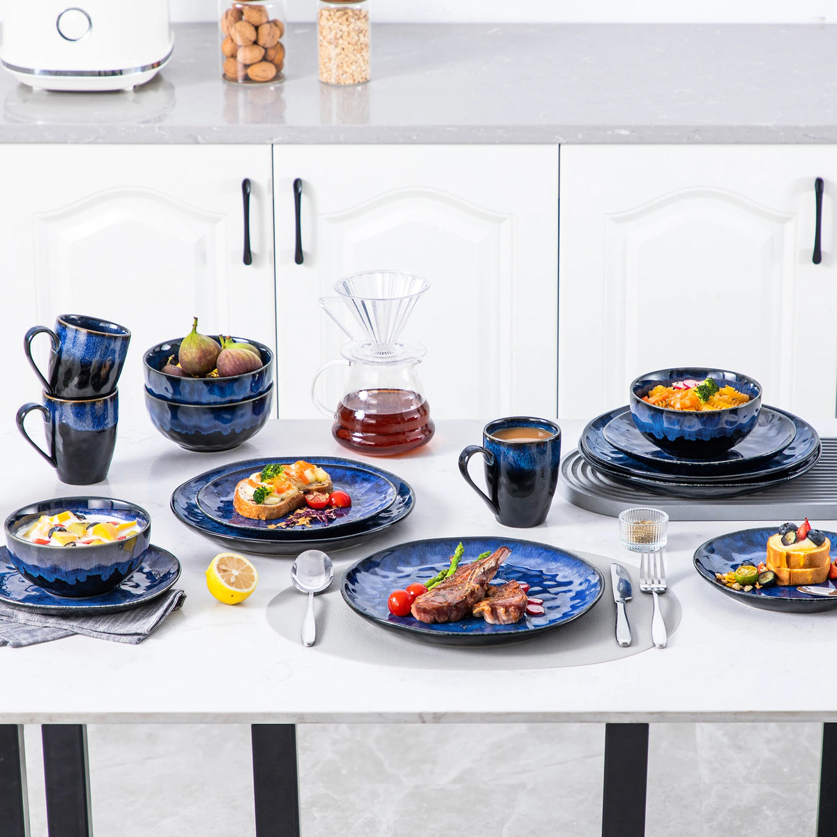 Malacasa Ceramic Kiln Change Glaze Dinner Set With Bowls