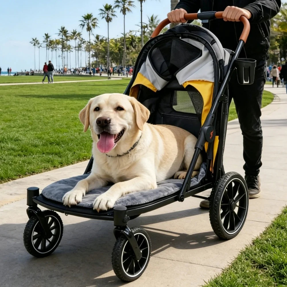 Four Wheel Foldable Pet Stroller For Senior Dogs And Cats