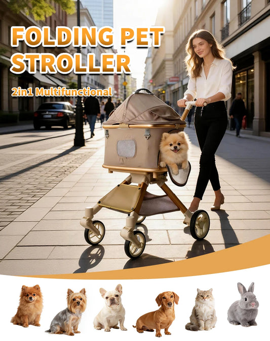 Premium Pet Stroller For Dogs And Cats With Safety Leashes