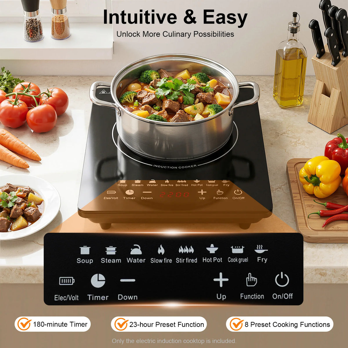 Sweetmile Portable Induction Cooktop With Eight Power Levels And Timer